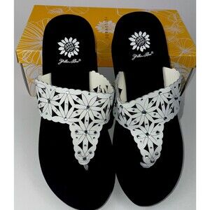 Yellowbox Pasadena Laser Cut Flip Flop Sandals Black/White Floral Size 9M